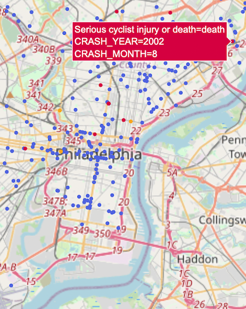 Map of PA bike crashes